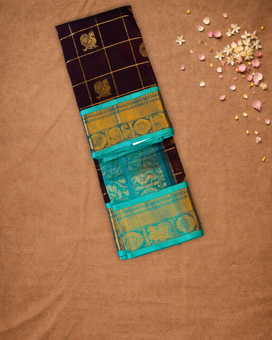 Pure Handloom Korvai Saree | Umber Brown