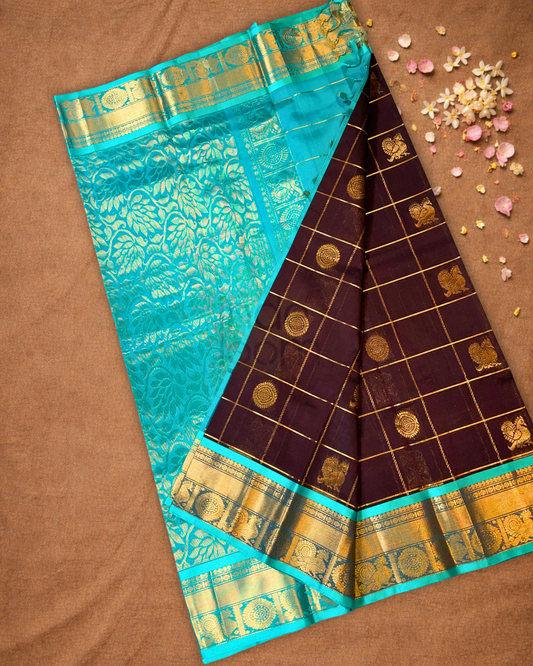 Pure Handloom Korvai Saree | Umber Brown