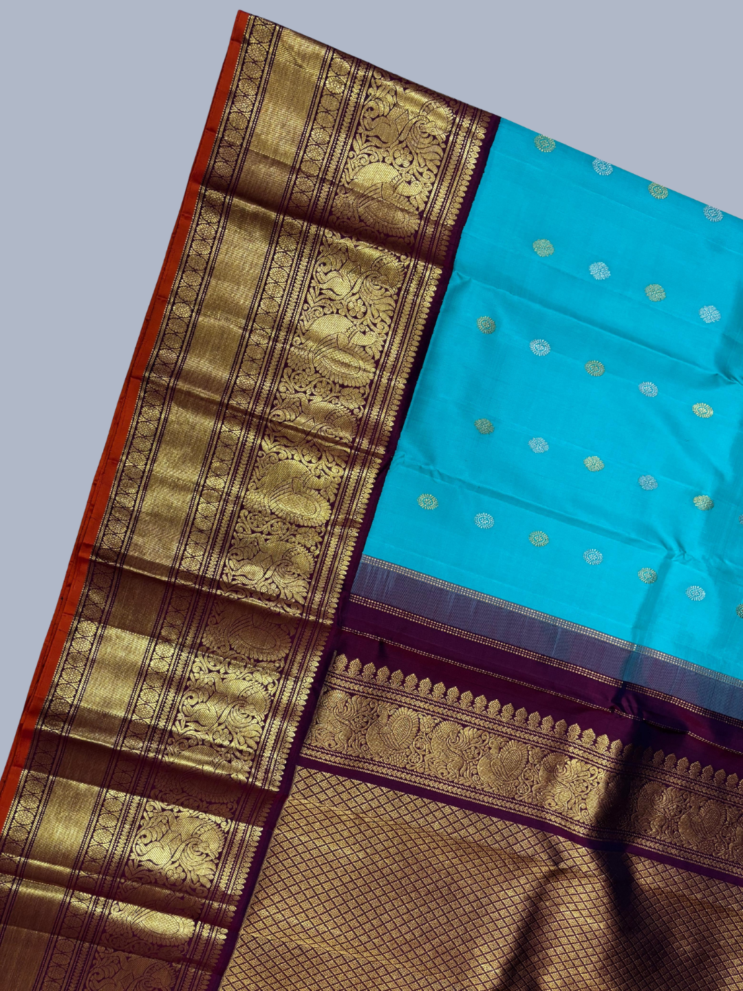 Handwoven Pure Gadwal Silk Saree  |  Peacock Teal