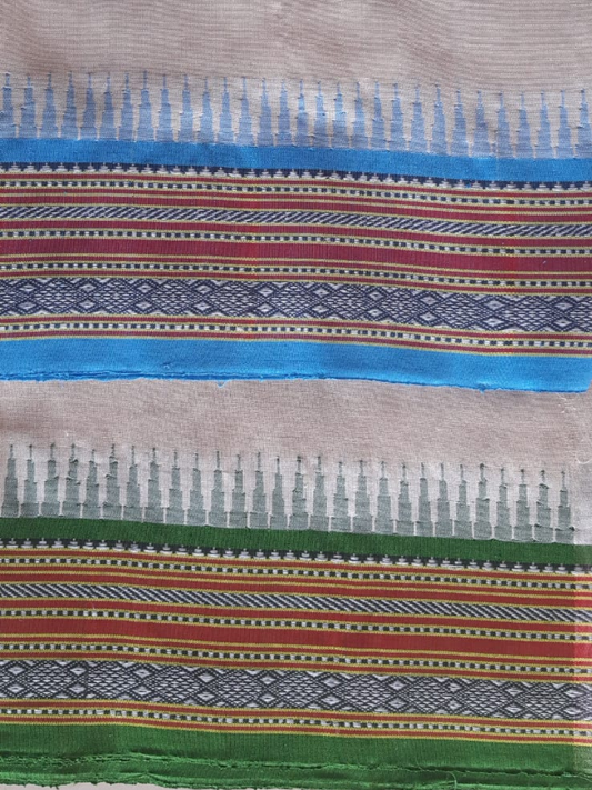 Sky Blue Handloom Vidarbha Tussar Silk Saree with Multicolor Contrast Border -066