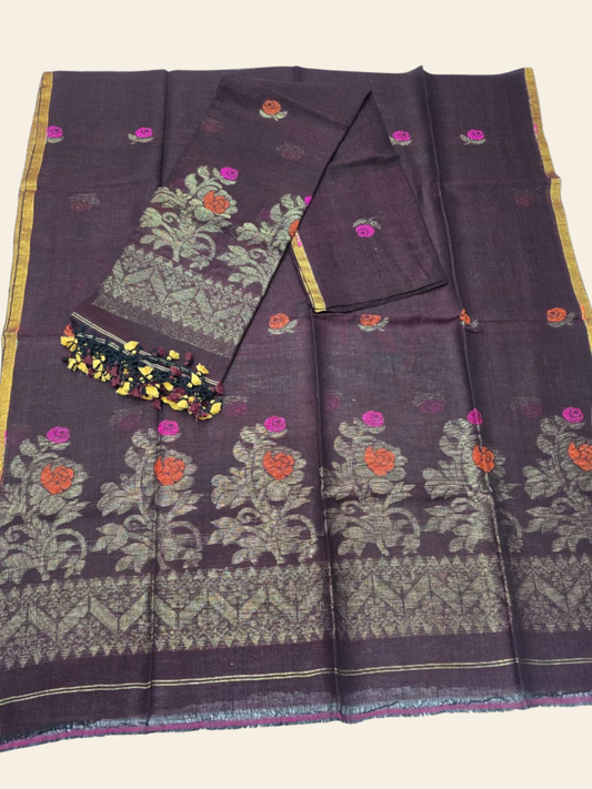 Pure Handloom Linen Unstitched 2-piece  Kurti | purple