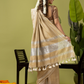 Pure Handloom Linen Saree | Khaki Golden Green  and Green | Half and Half style with Contrast Border