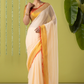 Pure Handloom Cotton Saree | White and Gold | Plain Body with Ribbon border