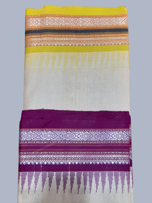 Lime Orange and Purple  Handloom Vidarbha Tussar Silk Saree with Multicolor Contrast Border -003