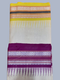 Lime Orange and Purple  Handloom Vidarbha Tussar Silk Saree with Multicolor Contrast Border -003