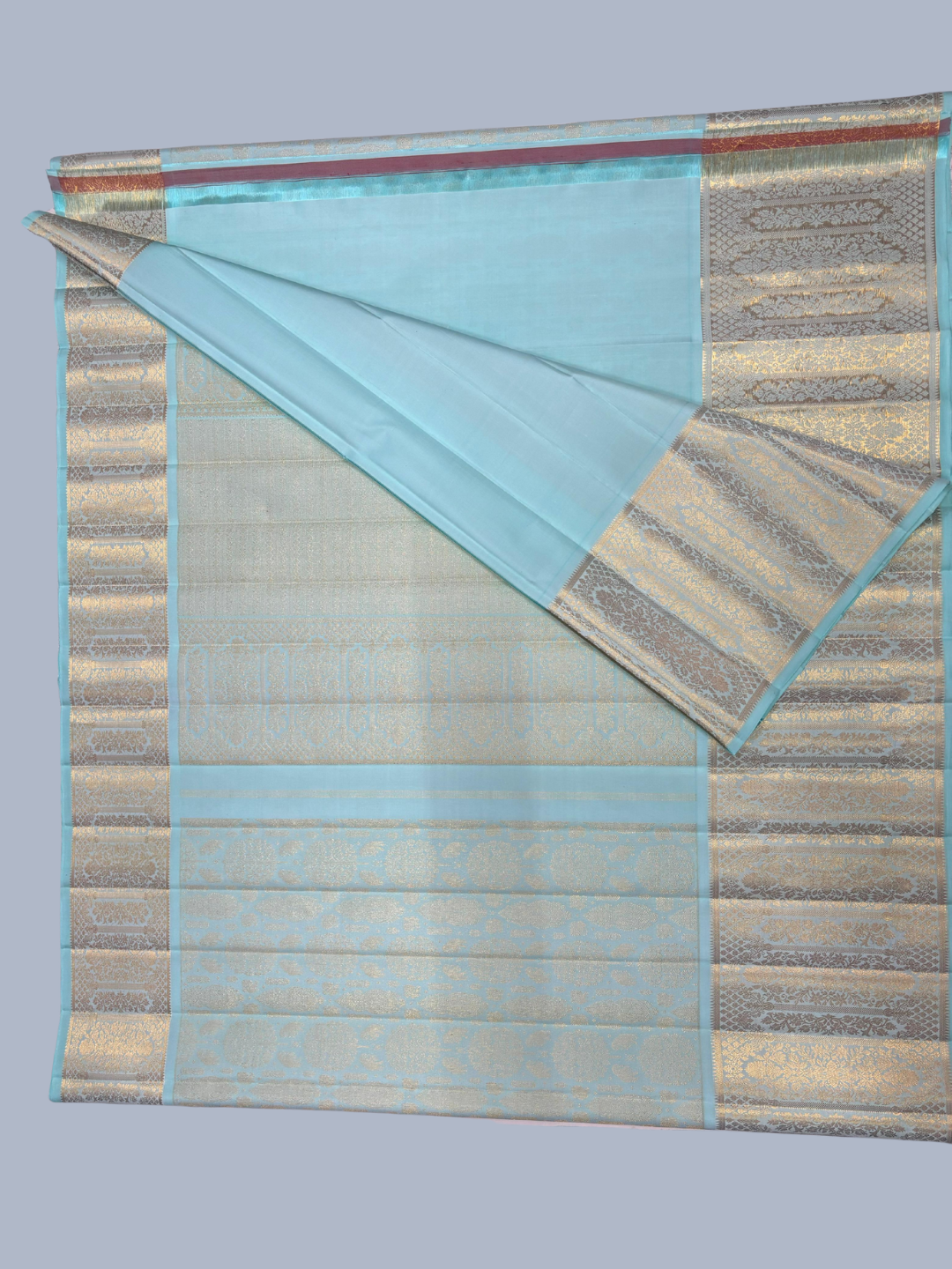 Pure Handwoven Kanchi Silk Saree In Ocean Blue-040