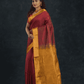 Pure handloom Korvai Silk Cotton Saree in Chilli Red and Golden Yellow Border- 023