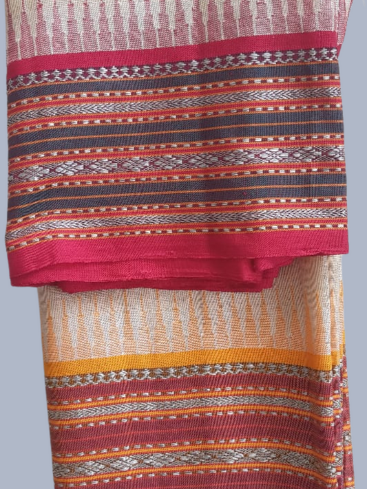 Light Pink And Orange Handloom Vidarbha Tussar Silk Saree with Multicolor Contrast Border -124