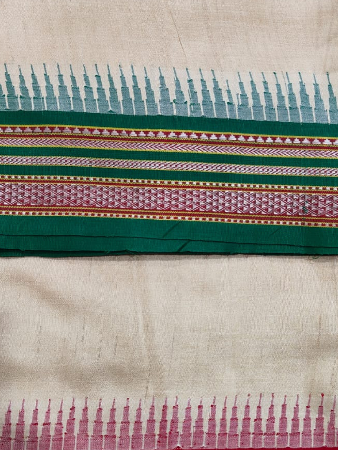Handwoven Pure Vidarbha Tussar Silk Saree  |  Green and Red