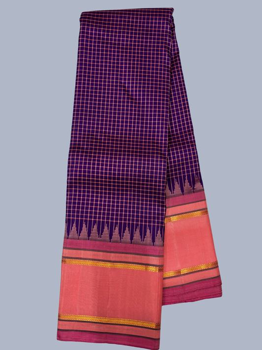 Pure Handwoven Gadwal Silk Saree With Plum Purple - 011