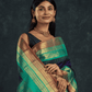 Pure Handloom Korvai Silk Cotton Saree in Rich Sapphire Blue and Teal Moss with Golden temple Border - 138
