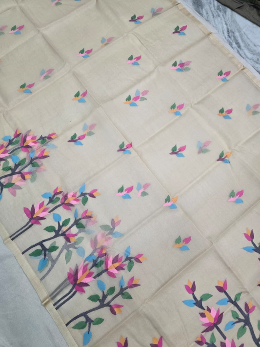 Handwoven Pure Handwoven Pure Muslin Saree |Pearl White
