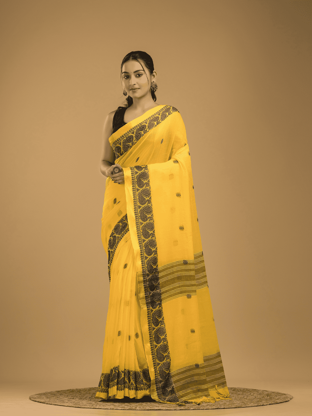 Bright Yellow Jamdani Saree - 035 - indeloom