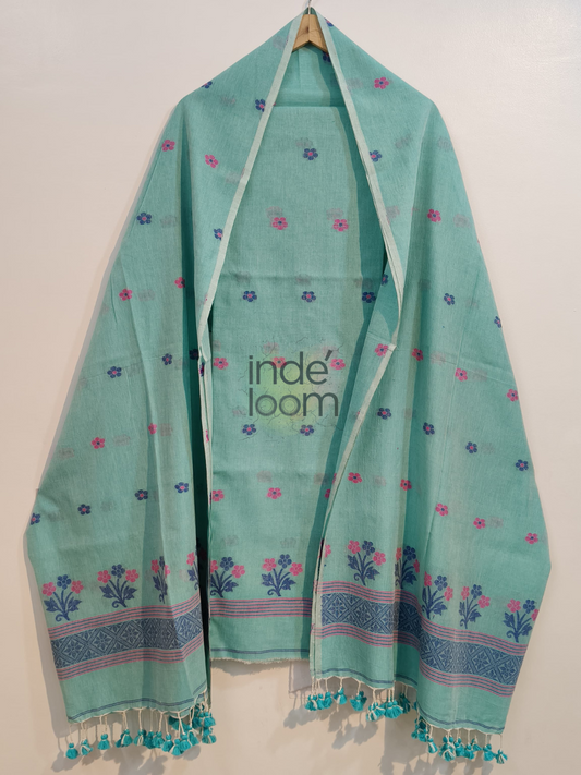 Apple Green Cotton Jamdani 2-Piece Set Kurti & Dupatta (UNSTITCHED) -767