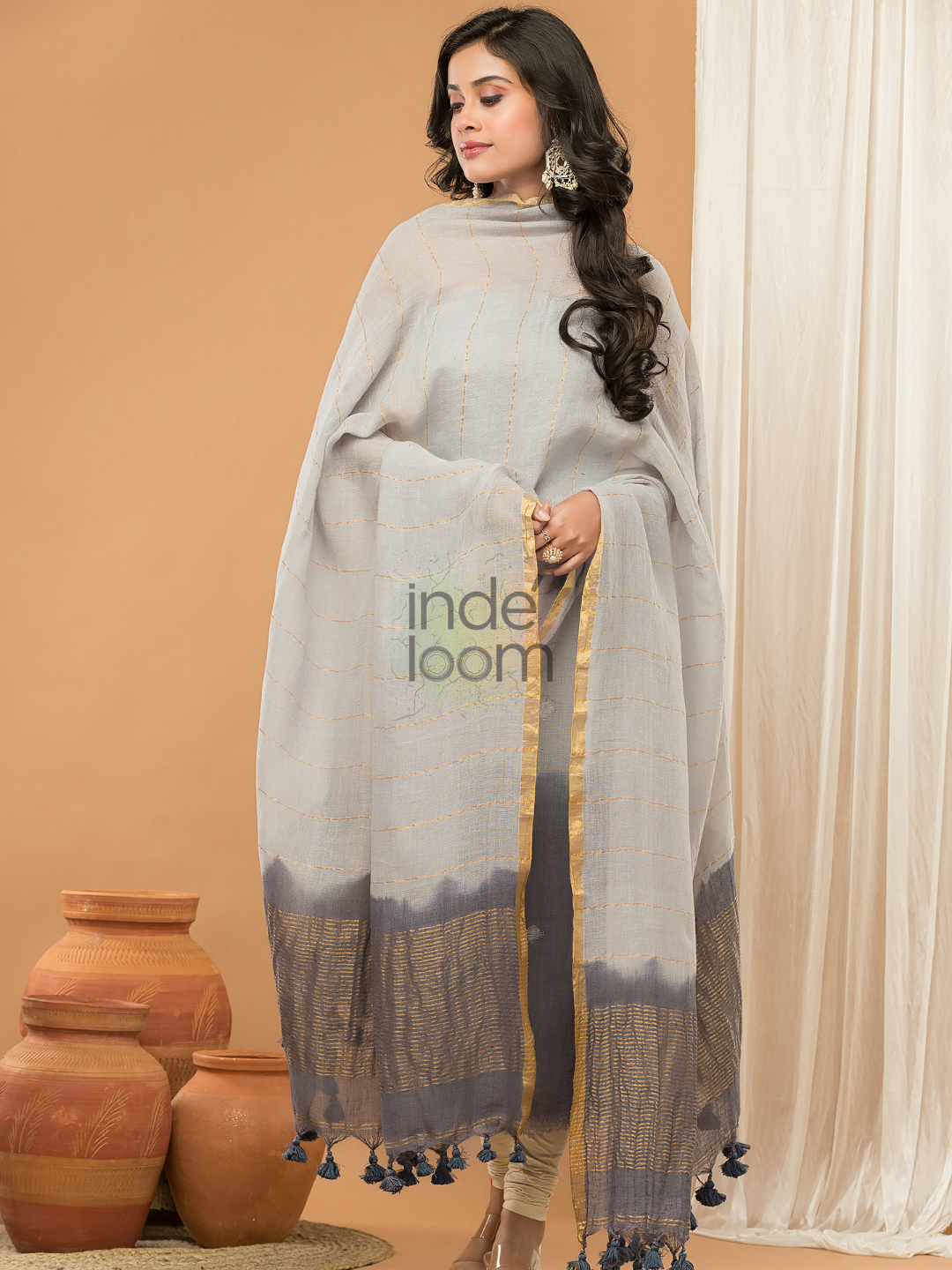 Space Black Jamdani 2-Piece Set Kurti & Dupatta (UNSTITCHED) - 139