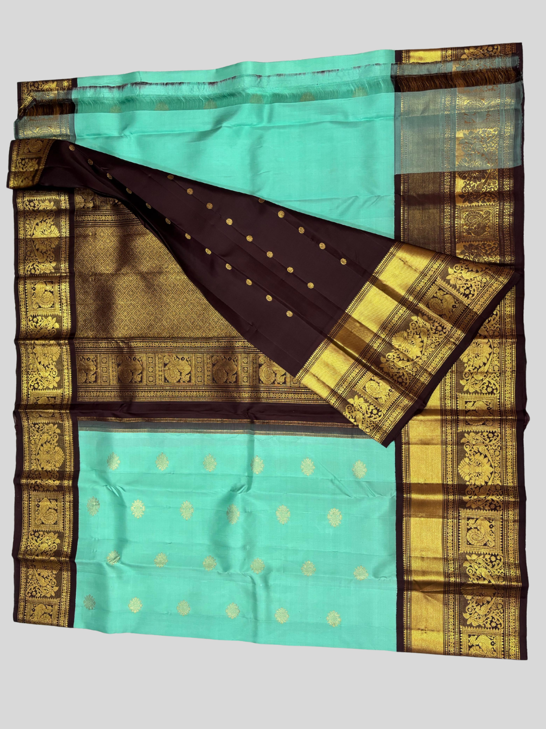 Handwoven Pure Gadwal Silk Saree  |  Turquoise Teal