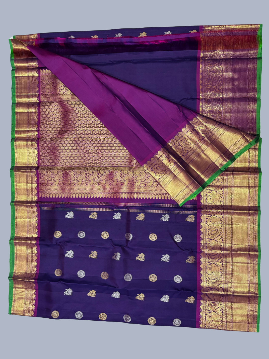 Pure Handwoven Kanchi Silk Saree In Royal  Purple -213
