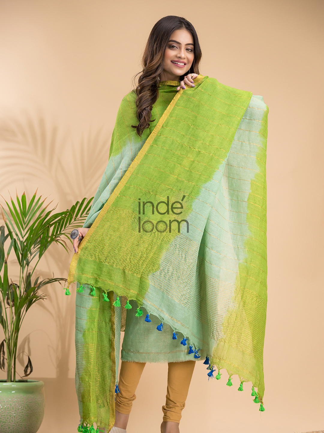 Pastel Green Handloom Linen X Linen 2-Piece Set Kurti & Dupatta (UNSTITCHED) - 861