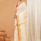 Linen Sequin Jamdani Saree With Cream White - 002