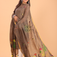 Coffee Brown Linen Jamdani 2-Piece Set Kurti & Dupatta (UNSTITCHED) - 052