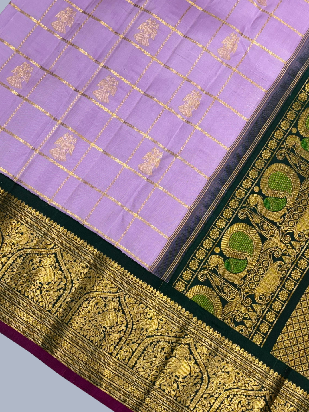 Pale purple Border Pure Handwoven Kanchi Silk Saree -204