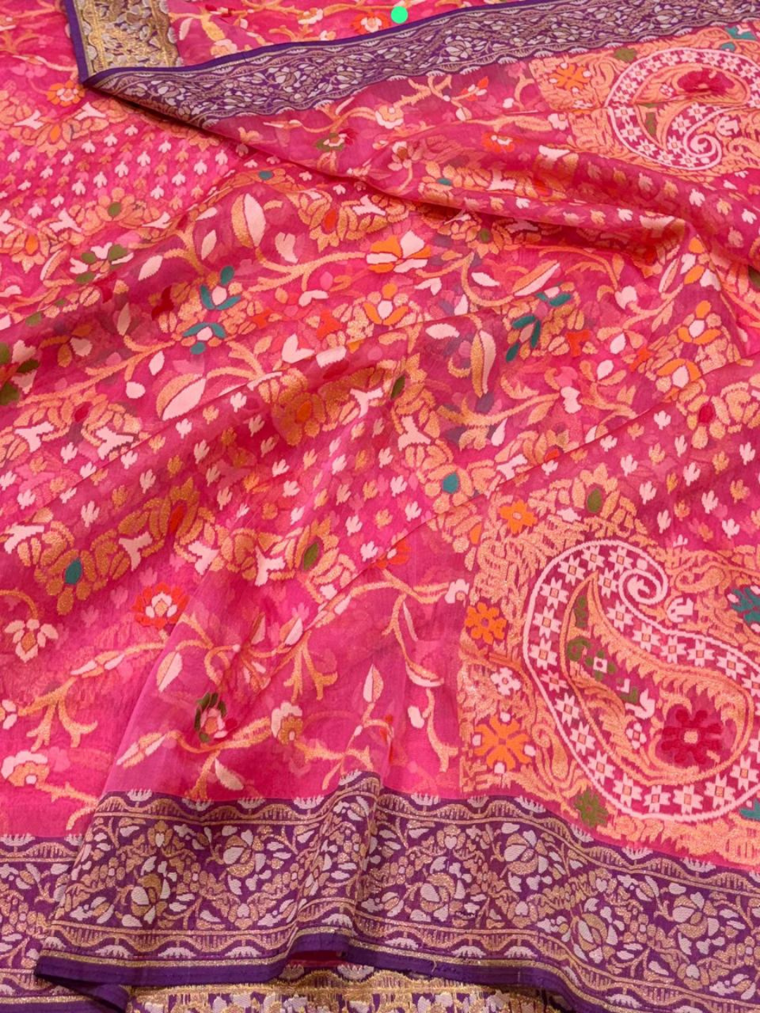 Banarasi Exclusive Ektara Kora JAMDANI Tilfi saree | Raspberry Pink