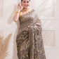 Ajrakh Exclusive Designer Modal Silk in Charcoal Black And White -053