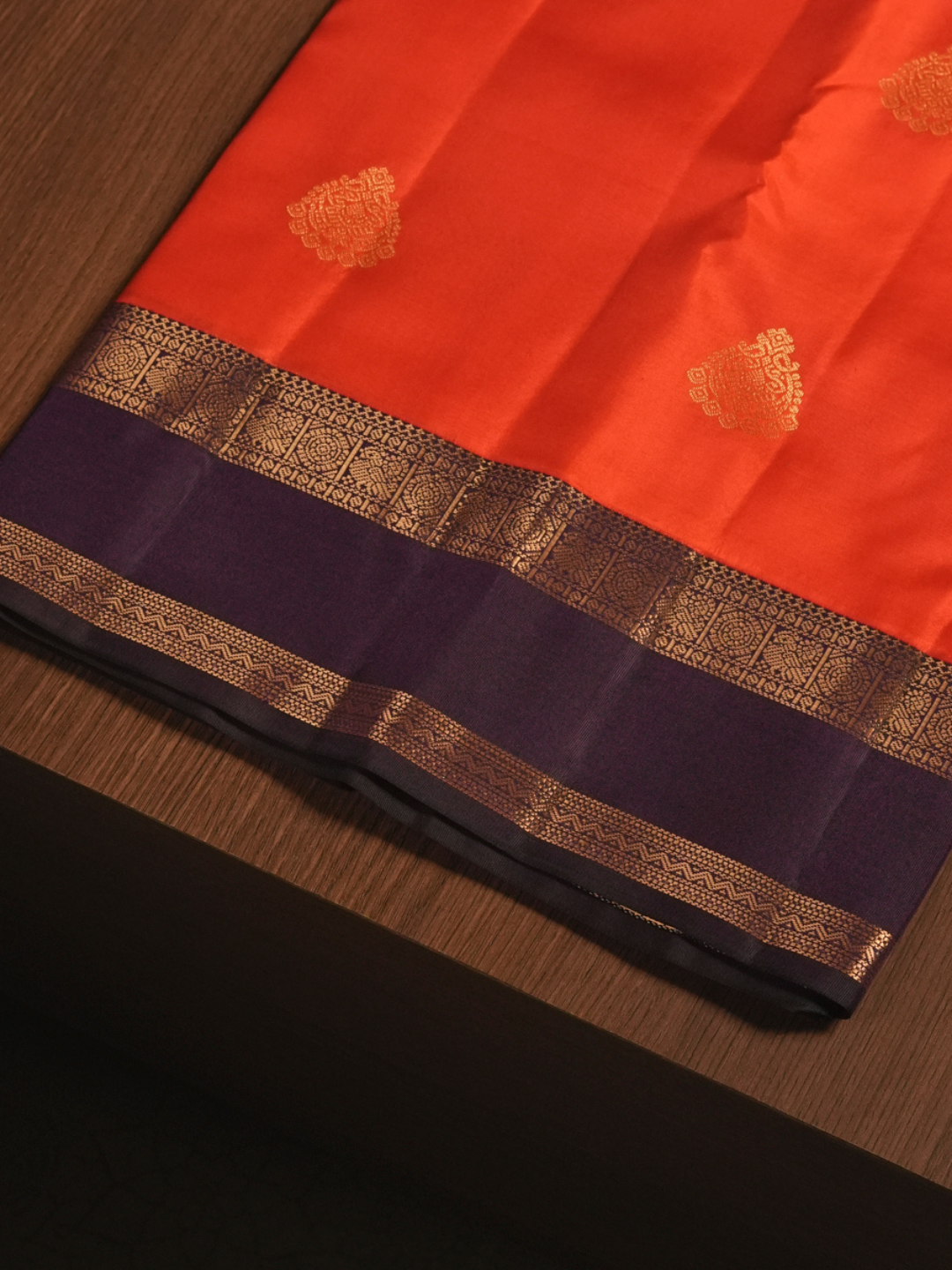 Silk Mark Certified Handloom Kanjivaram Silk Saree  |  Burnt Orange