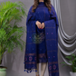 Berry Blue 120 Count Cotton Jamdani 2-Piece Set Kurti & Dupatta (UNSTITCHED) - 101