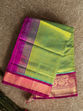 Pure Handloom Korvai Saree | Apple Green and Deep Pink
