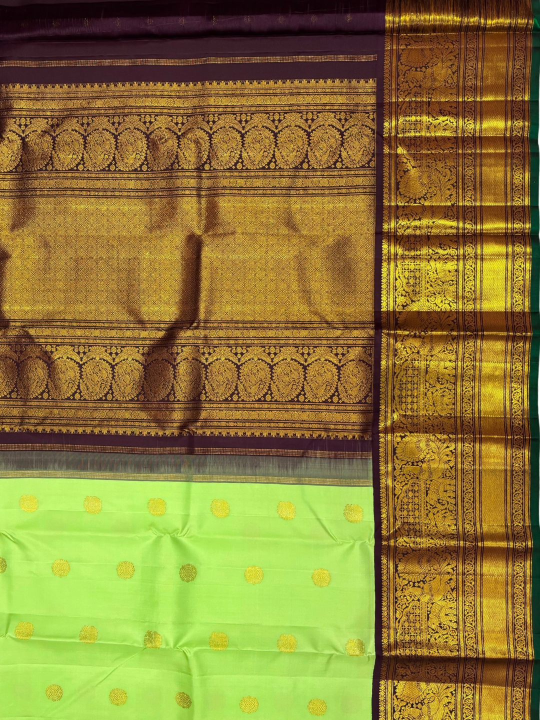 Handwoven Pure Gadwal Silk Saree  |  Lime Green