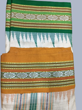 Green and Yellow Handloom Vidarbha Tussar Silk Saree with Multicolor Contrast Border -110