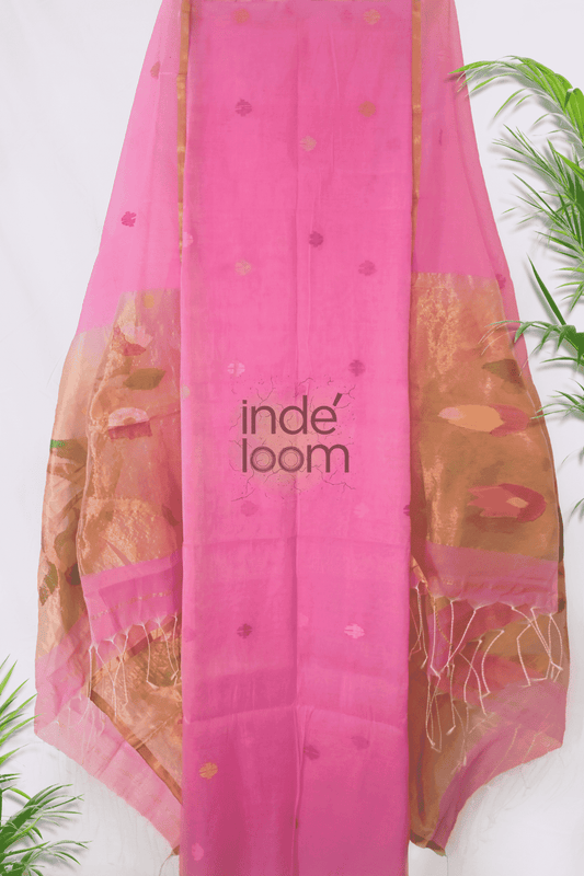 Handwoven Jamdani Muslin Unstitched 2-piece Kurti  |  Rose Pink
