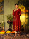 Wine Red Cotton Linen 2-Piece Set Kurti & Dupatta (UNSTITCHED) - 313