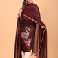 Wine Red Linen Jamdani 2-Piece Set Kurti & Dupatta (UNSTITCHED) - 075