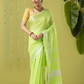 Pure Handloom Linen Saree | Lime Green