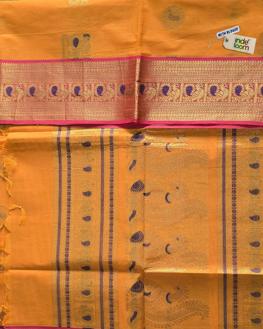 Kanchi Cotton|Marigold Yellow & Peach pink
