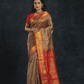 Pure Handloom Korvai Saree | Mayil-Chakram | Grey and Red