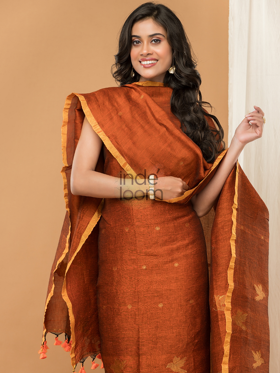 Tenne Orange color Jamdani 2-Piece Set Kurti & Dupatta (UNSTITCHED) - 148
