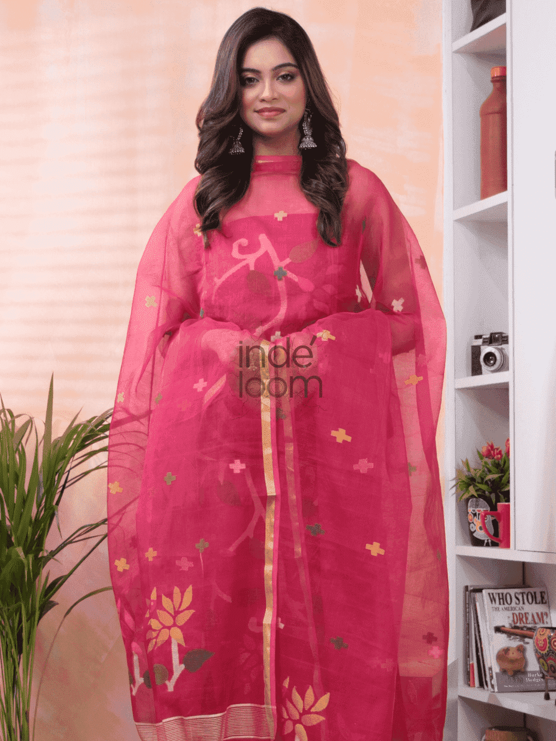Doll Pink Jamdani 2-Piece Set Kurti & Dupatta (UNSTITCHED) -613 - indeloom
