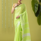 Pure Handloom Linen Saree | Lime Green