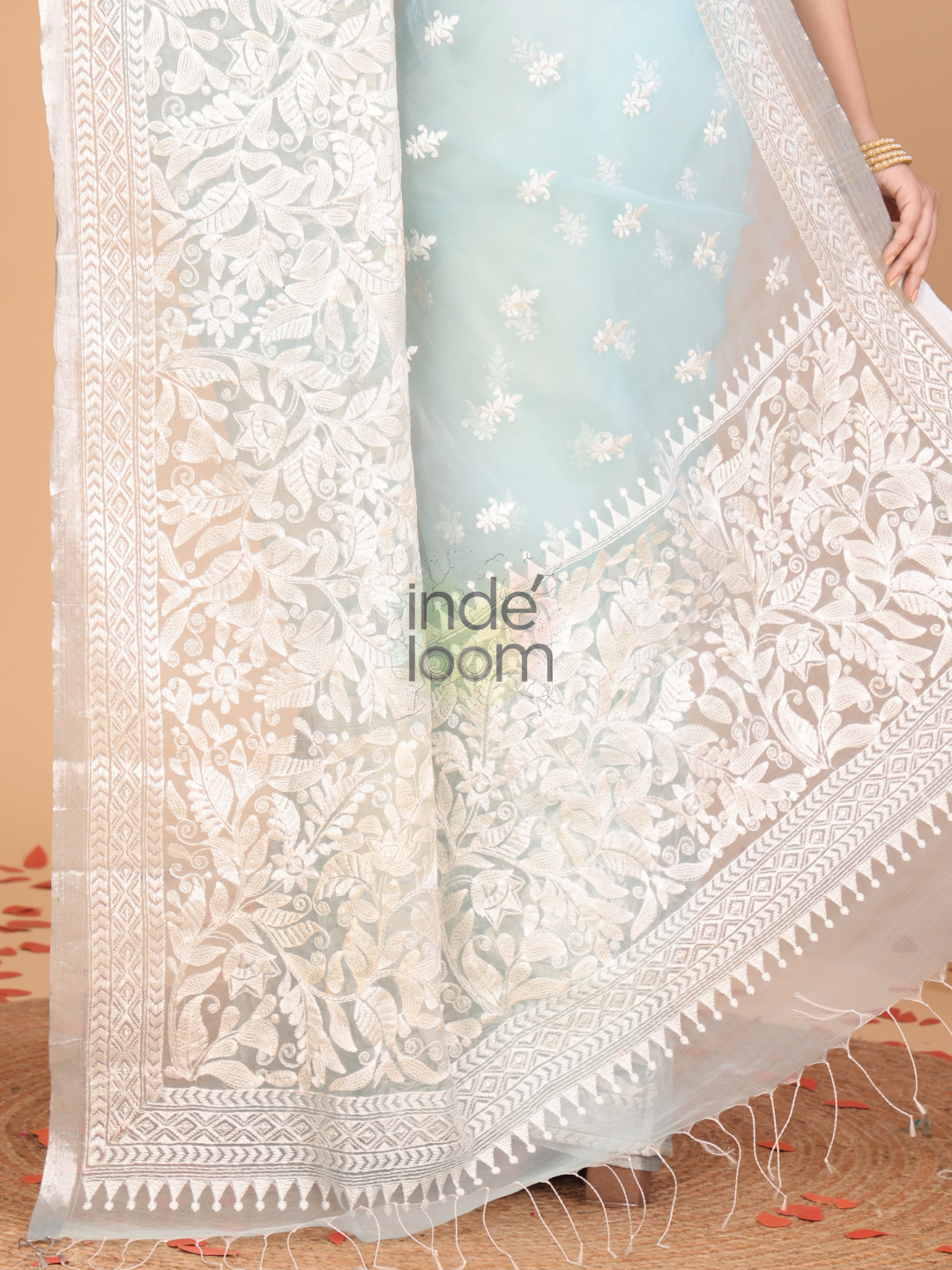 Organza Embroidery Saree With Light Blue - 116