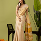 Pure Handloom Linen Saree | Pastel Yellow  and Yelllow  | Half and Half style with Contrast Border