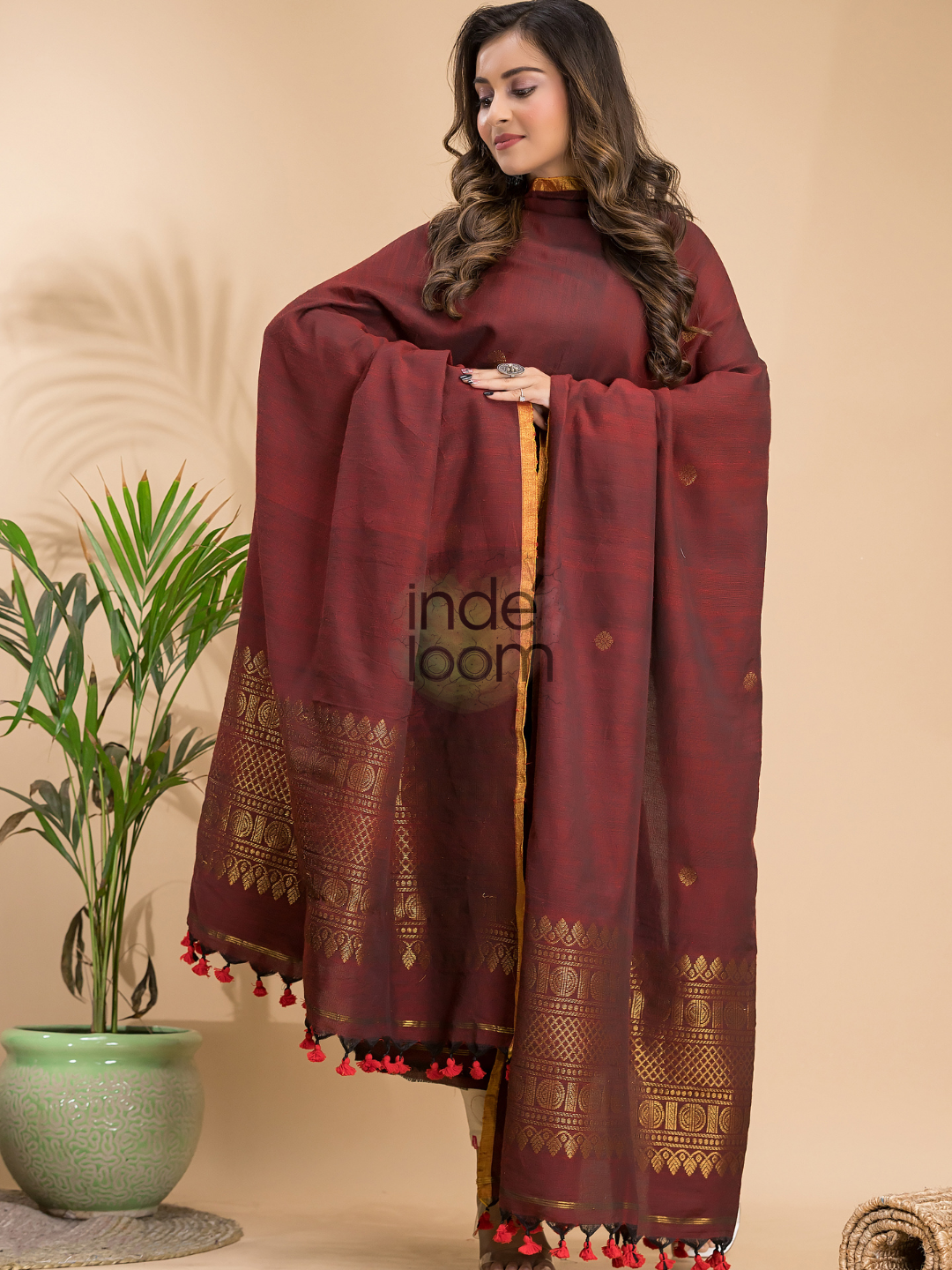 Umber Brown Organic Linen 2-Piece Set Kurti & Dupatta (UNSTITCHED) - 012