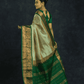 Pure handloom Korvai Silk Cotton Saree in Jade Green and Golden Border - 074