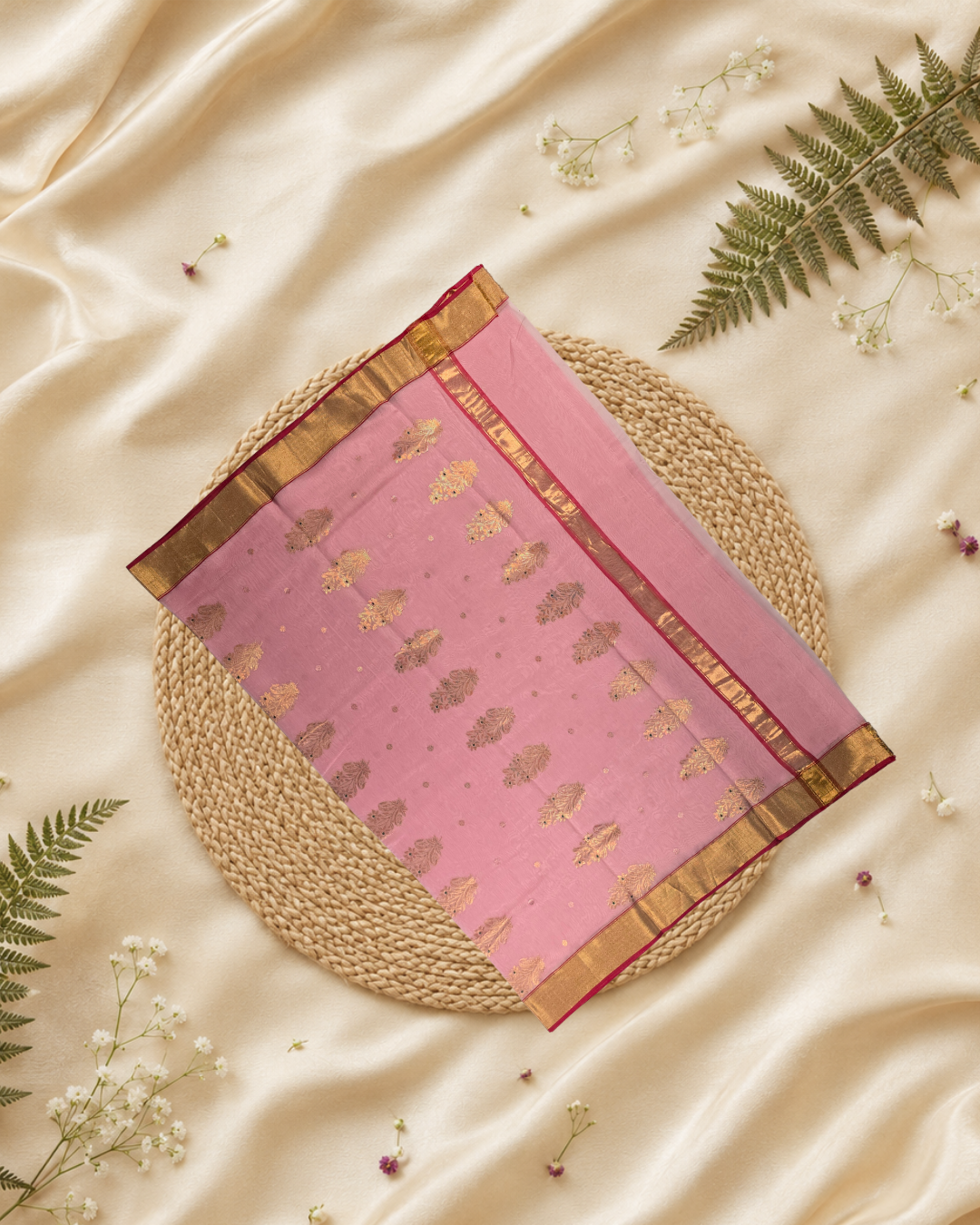 Handloom Chanderi Silk Cotton Saree  |  baby pink