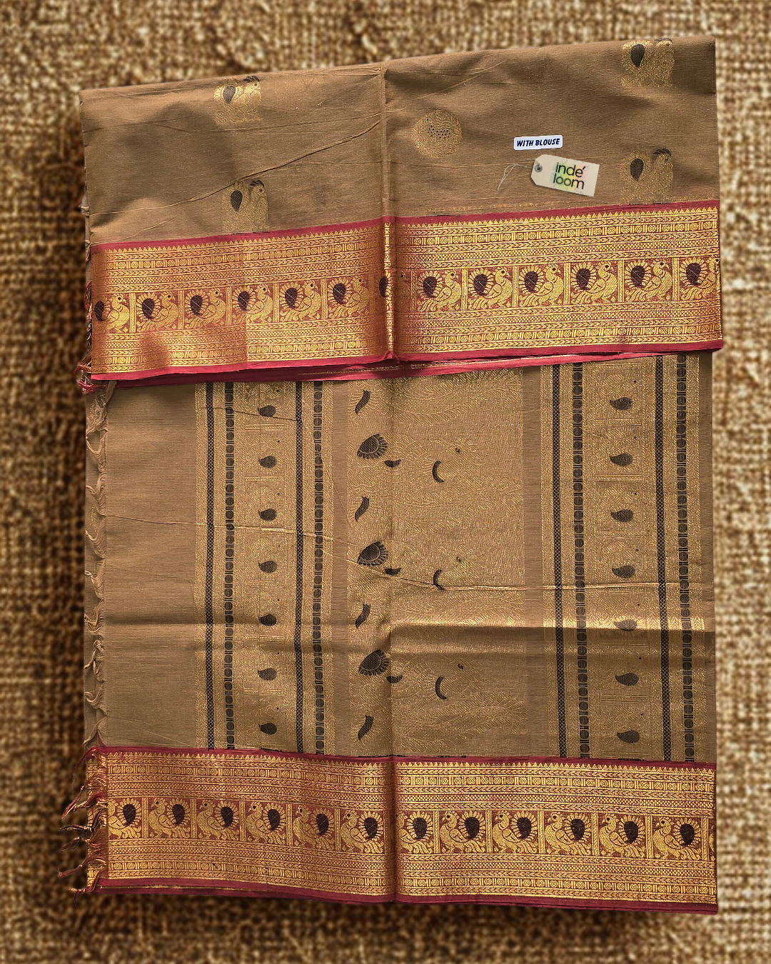 Kanchi Cotton|Tan & Brick Red
