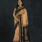 Pure handloom Korvai Silk Cotton Saree in Beige and Coal Black Pallu - 013