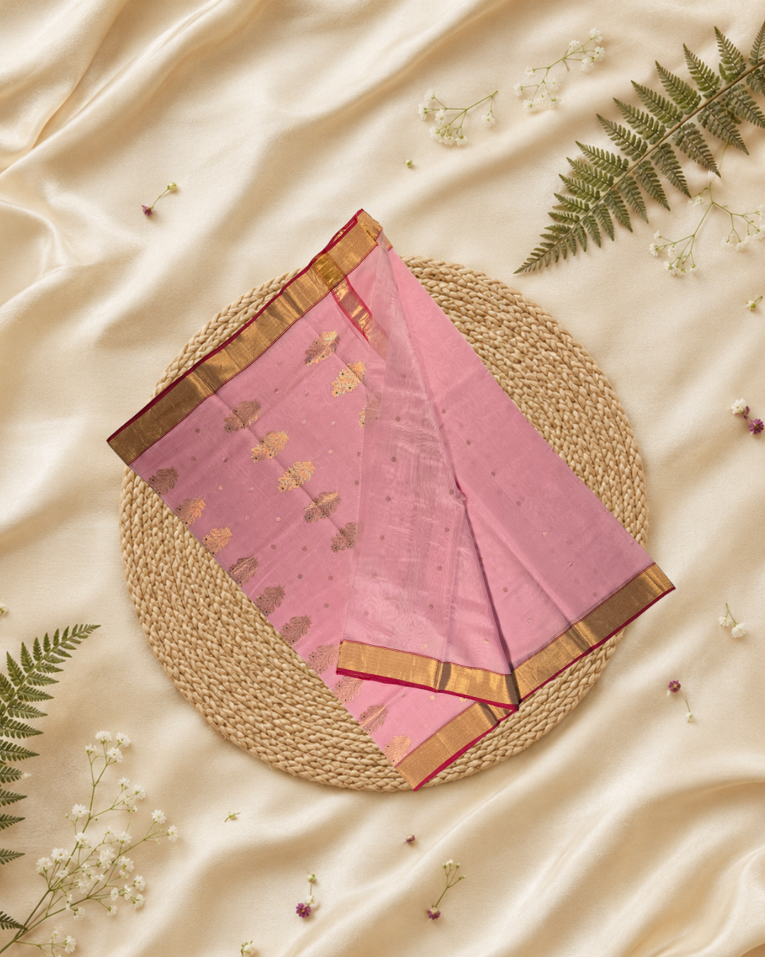 Handloom Chanderi Silk Cotton Saree  |  baby pink