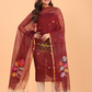 Rum Red Muslin Jamdani 2-Piece Set Kurti & Dupatta (UNSTITCHED) - 086